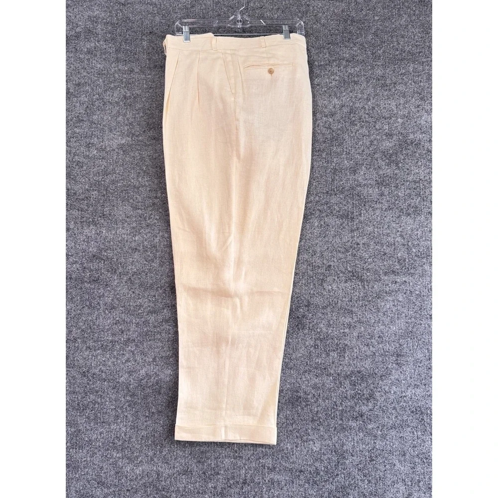 VTG Polo University Ralph Lauren Linen Trousers 42x30(37x29) Cream Herringbone